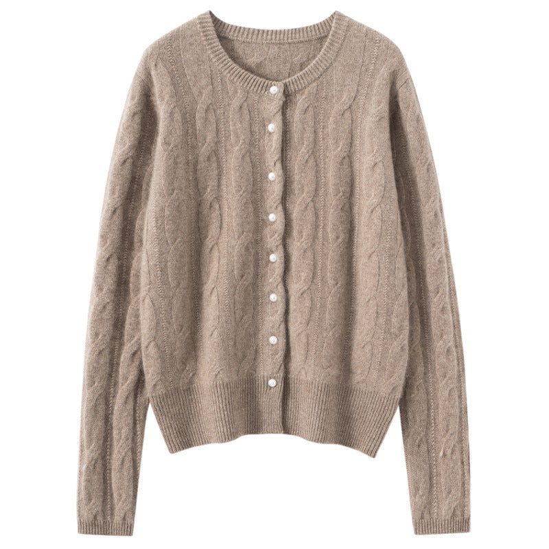 Autumn and Winter New Pure Color Cashmere Women's Knitted Cardigan