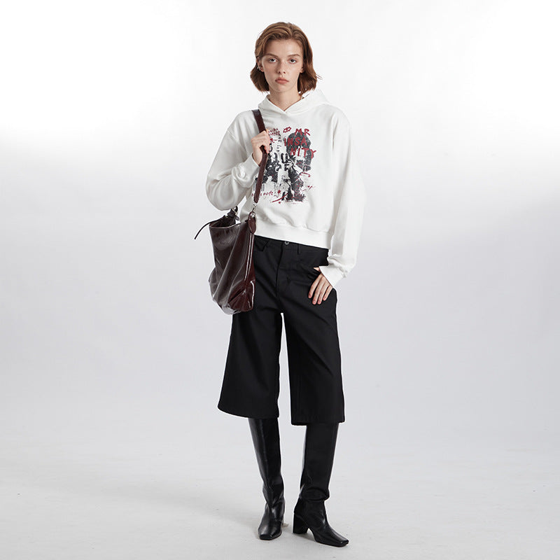 Retro Letter Print Women's Cropped Hoodie