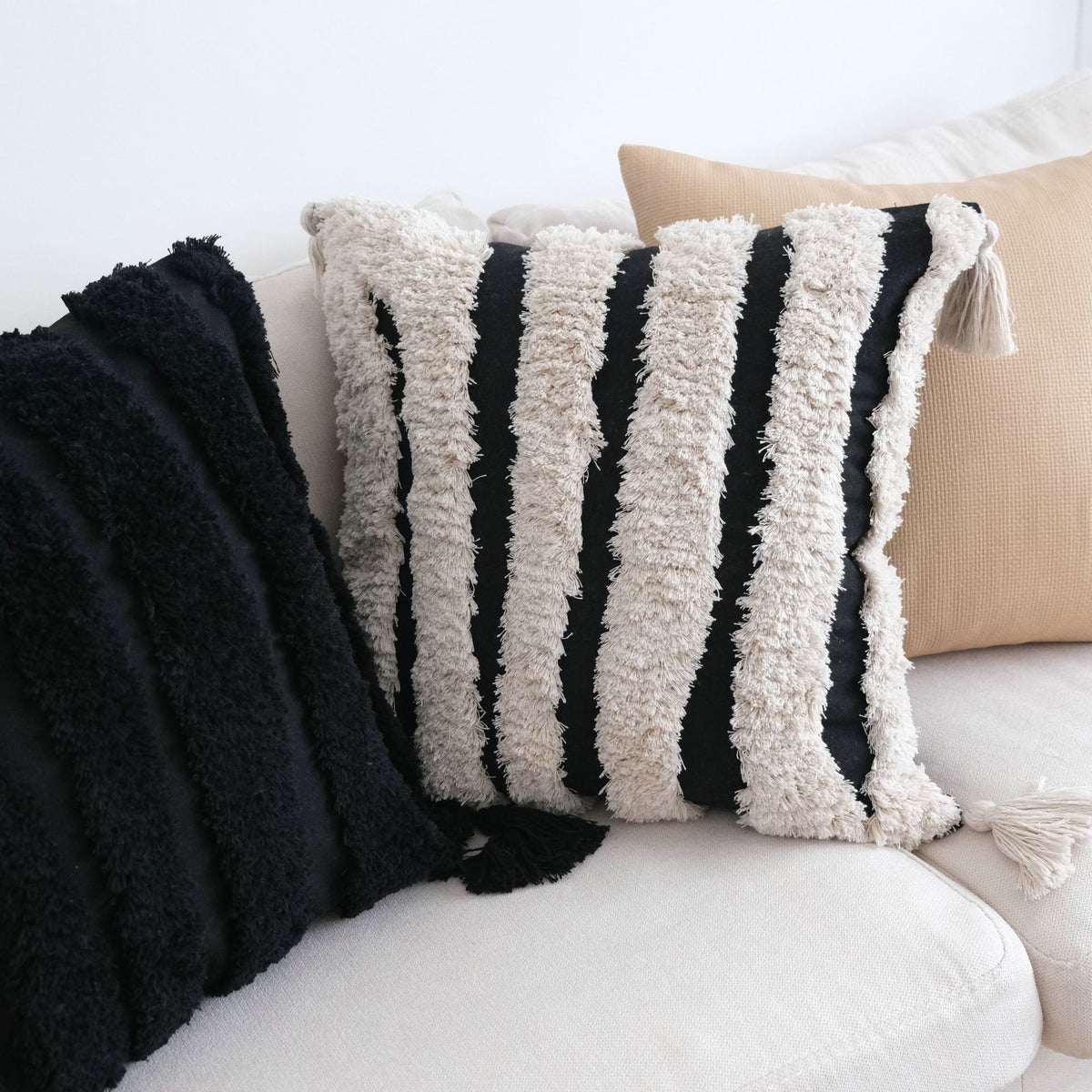 Geometric Tassel Throw Pillow | Beige Sofa Cushion Cover