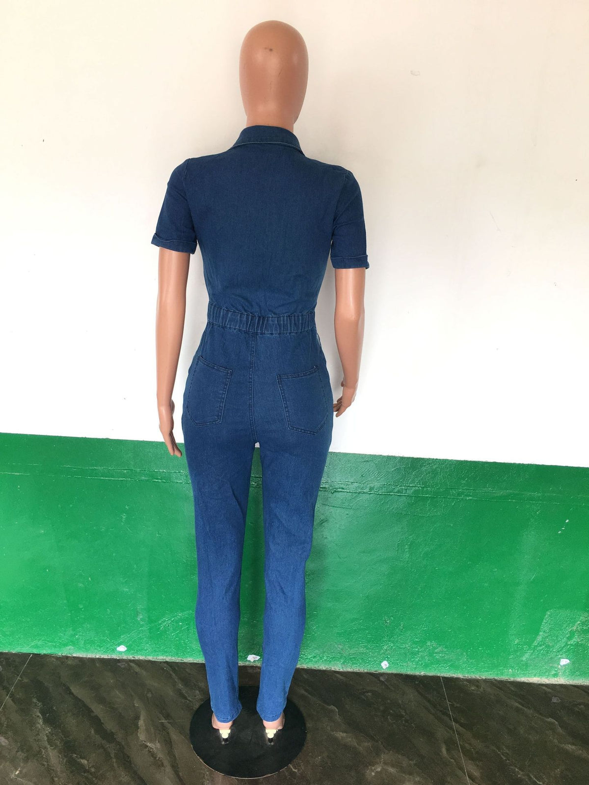 Slim Fit Fashion Short Sleeve Denim Jumpsuit