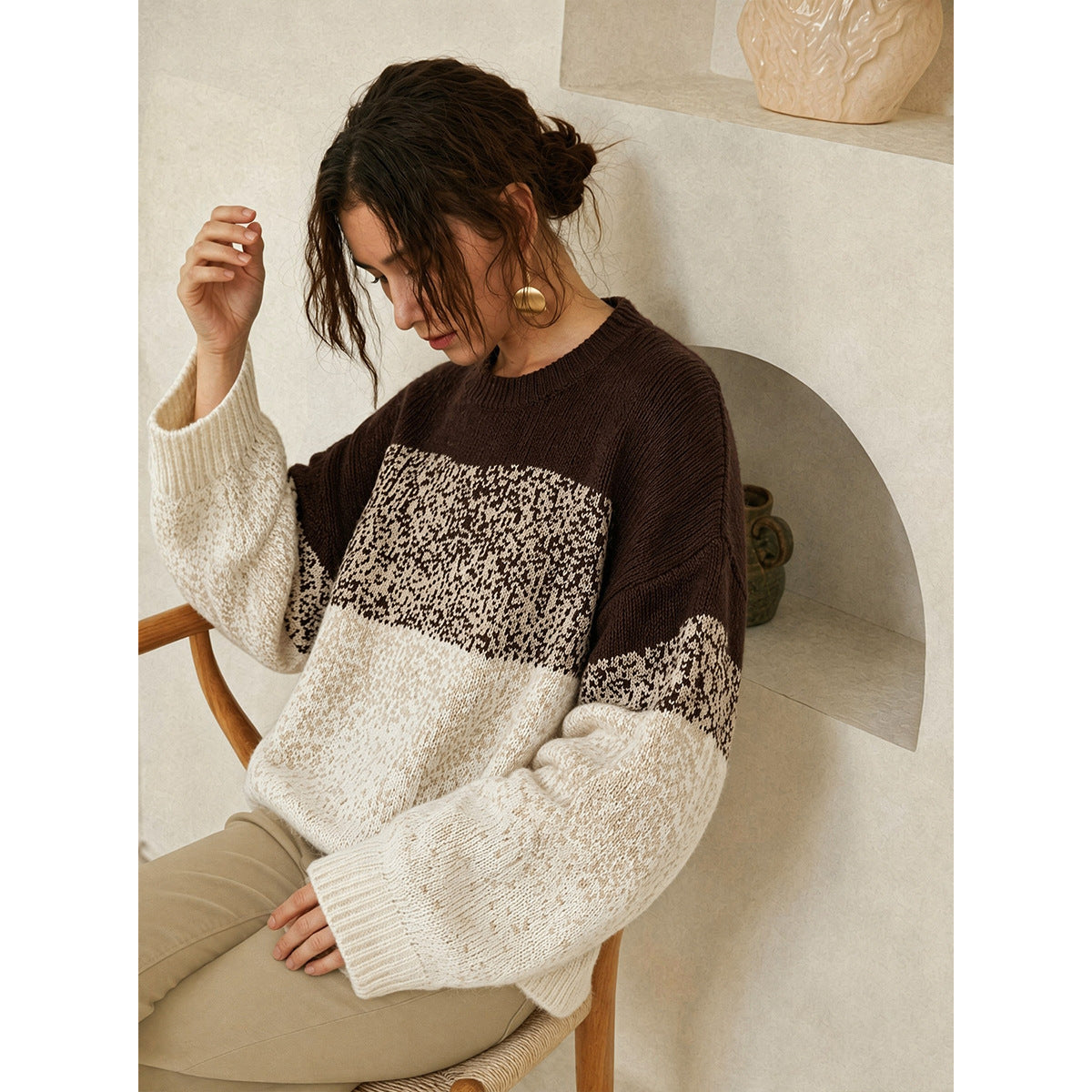 Loose-fitting Figure-flattering Pullover Long-sleeve Knit Sweater