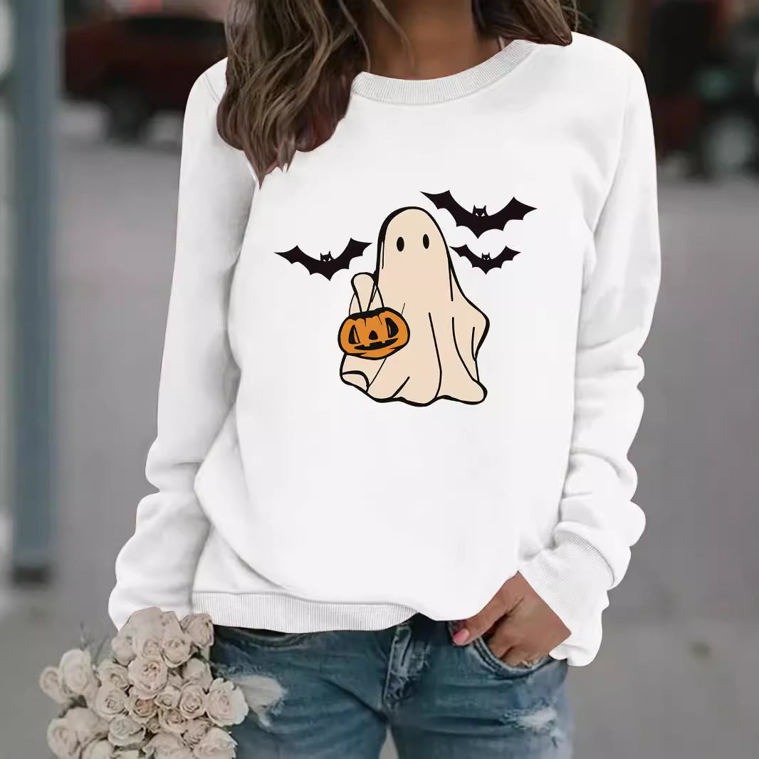 Spooky Cute Ghost Print Halloween Pullover Sweatshirt
