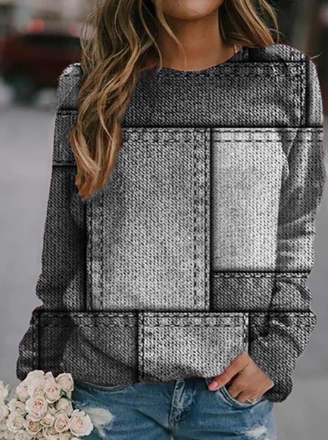 Women's 3D Floral Print Long Sleeve Pullover Sweatshirt