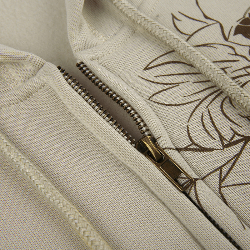 Retro Print Loose Hooded Cardigan Coat