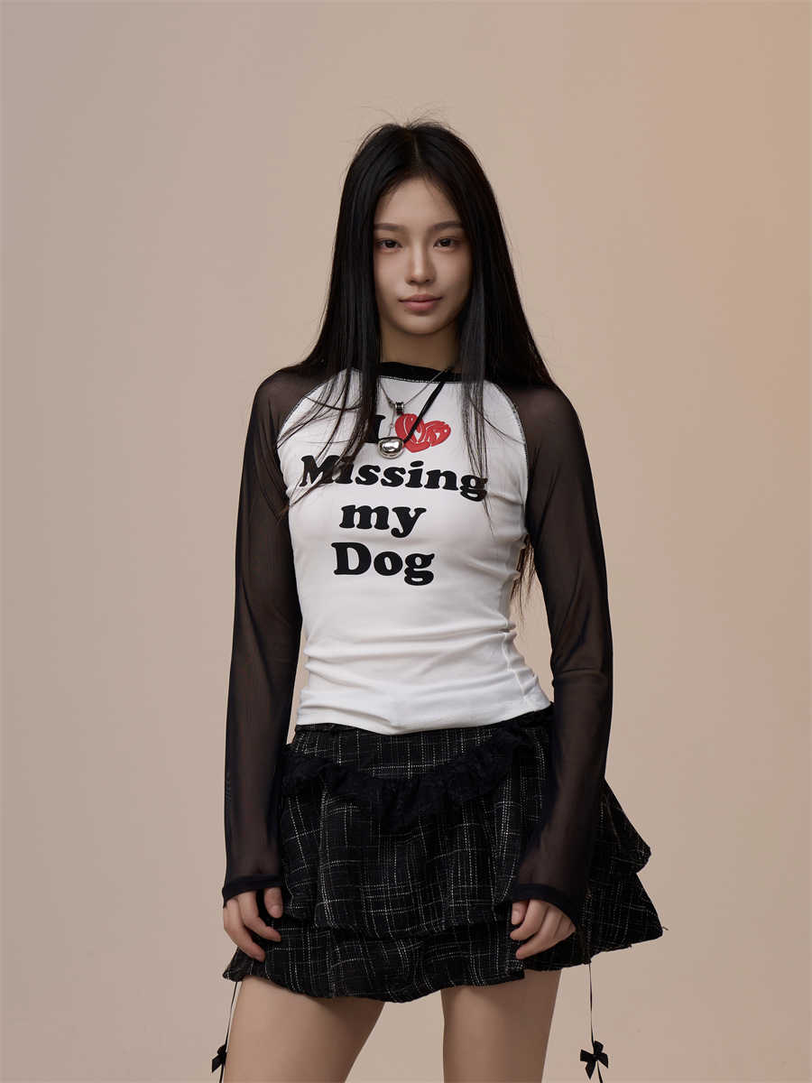 Heart Printing Long-sleeved T-shirt Women's Bottoming Shirt Slim-fit Shoulder Top