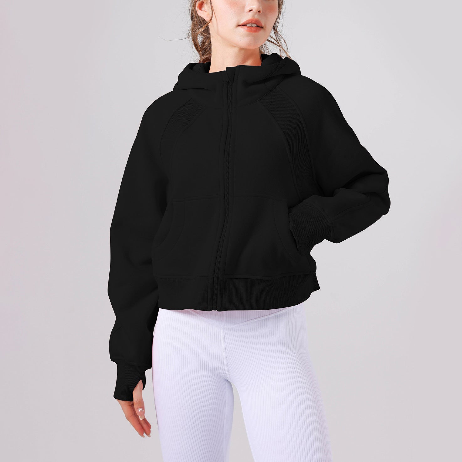 Fleece-Lined Zipper Yoga Hoodie & Casual Sports Top