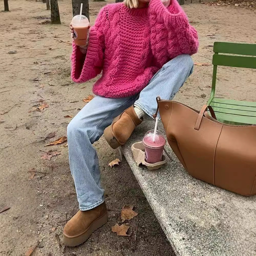 Women's Sweater Round-neck Flared Sleeves Knitted