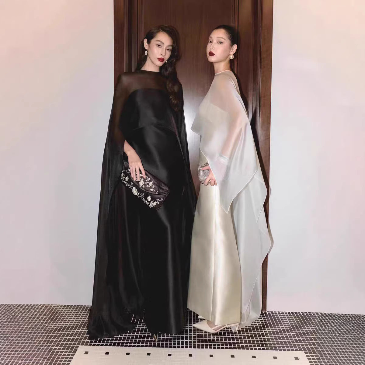 High-end Cape Satin Dress for Women