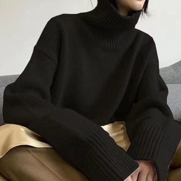 High-neck Women's Loose Versatile Knit Pullover Sweater