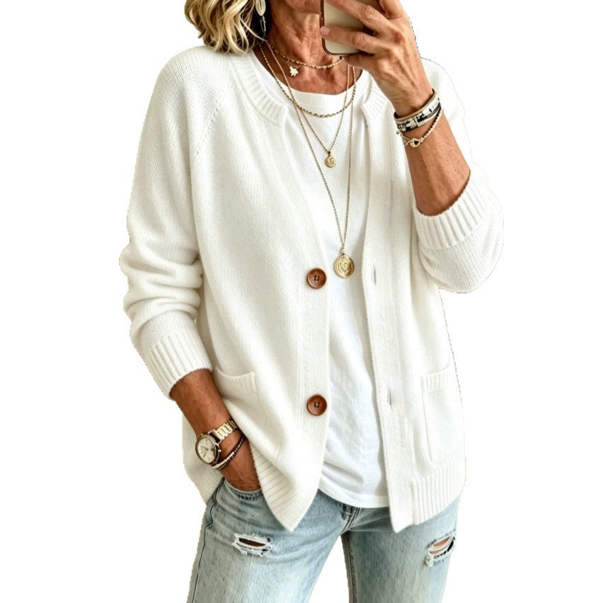 European and American-style Knitted Cardigan Sweater with a Stand-up Collar