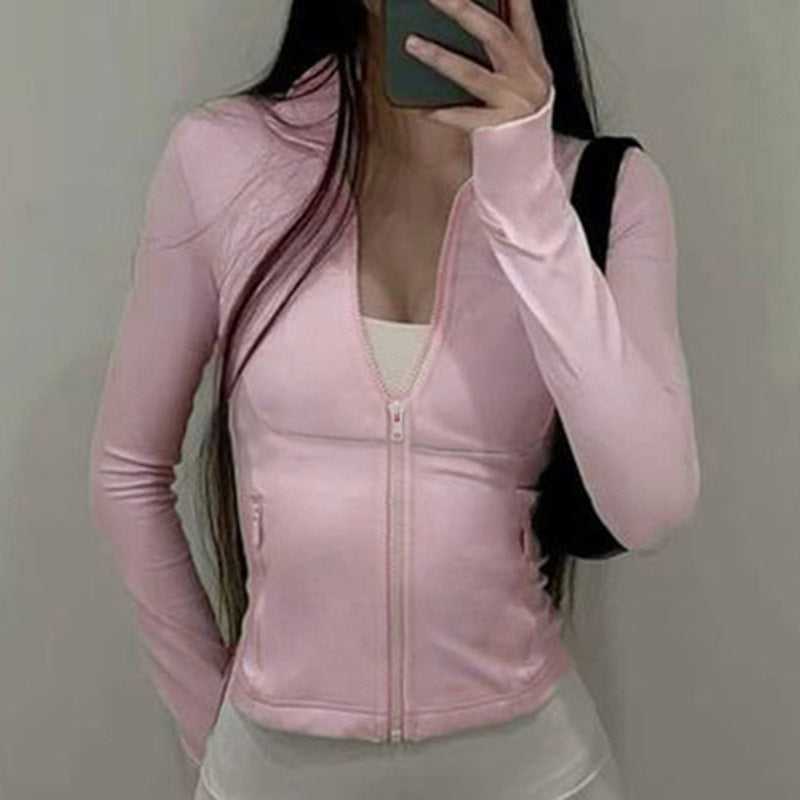 Women's Slim-Fit Zip Yoga Top Long Sleeve Sports Shirt