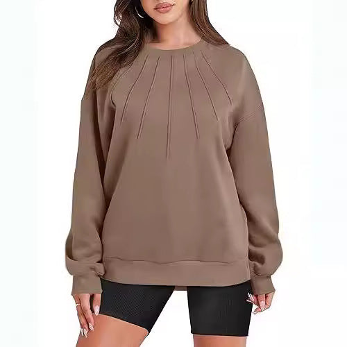 Women's Casual Pleated Round-Neck Fashion Sweater