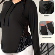 Plus Size Hooded Sweatshirt with Mesh Panels for Women