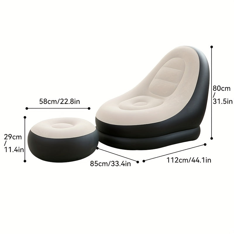 Inflatable Lounge Chair and Footstool 2pcs Set, Adult Inflatable Sofa with Flocked Surface, Comfortable Blow-Up Recliner for Indoor & Outdoor Use, Suitable as Holiday Gift