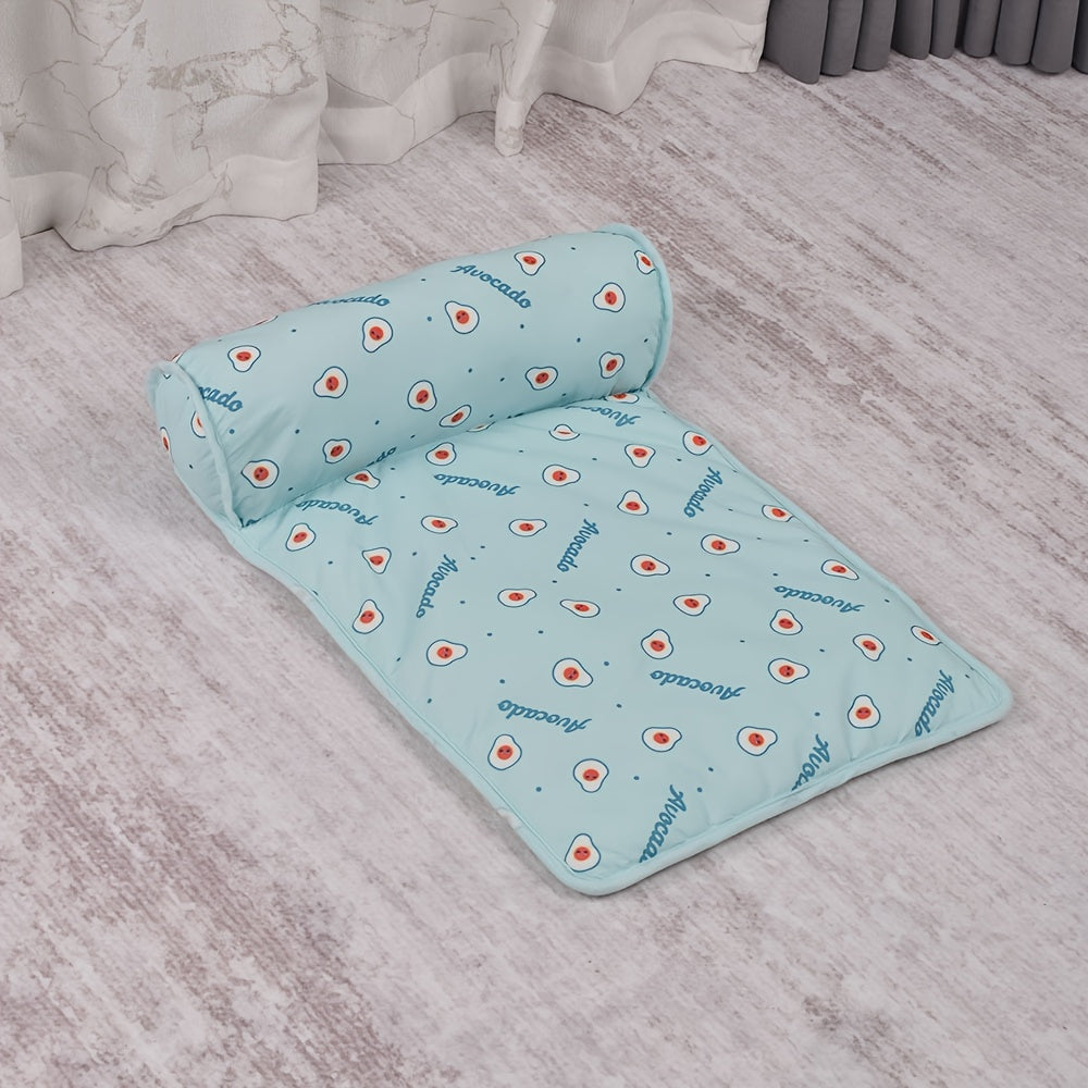 1Pc Upgraded Summer Pet Cooling Mat With Pillow, Breathable Washble Fold-Up Dog & Cat Chilling Pad For Small/Medium Large Indoor Outdoor Portible Bed