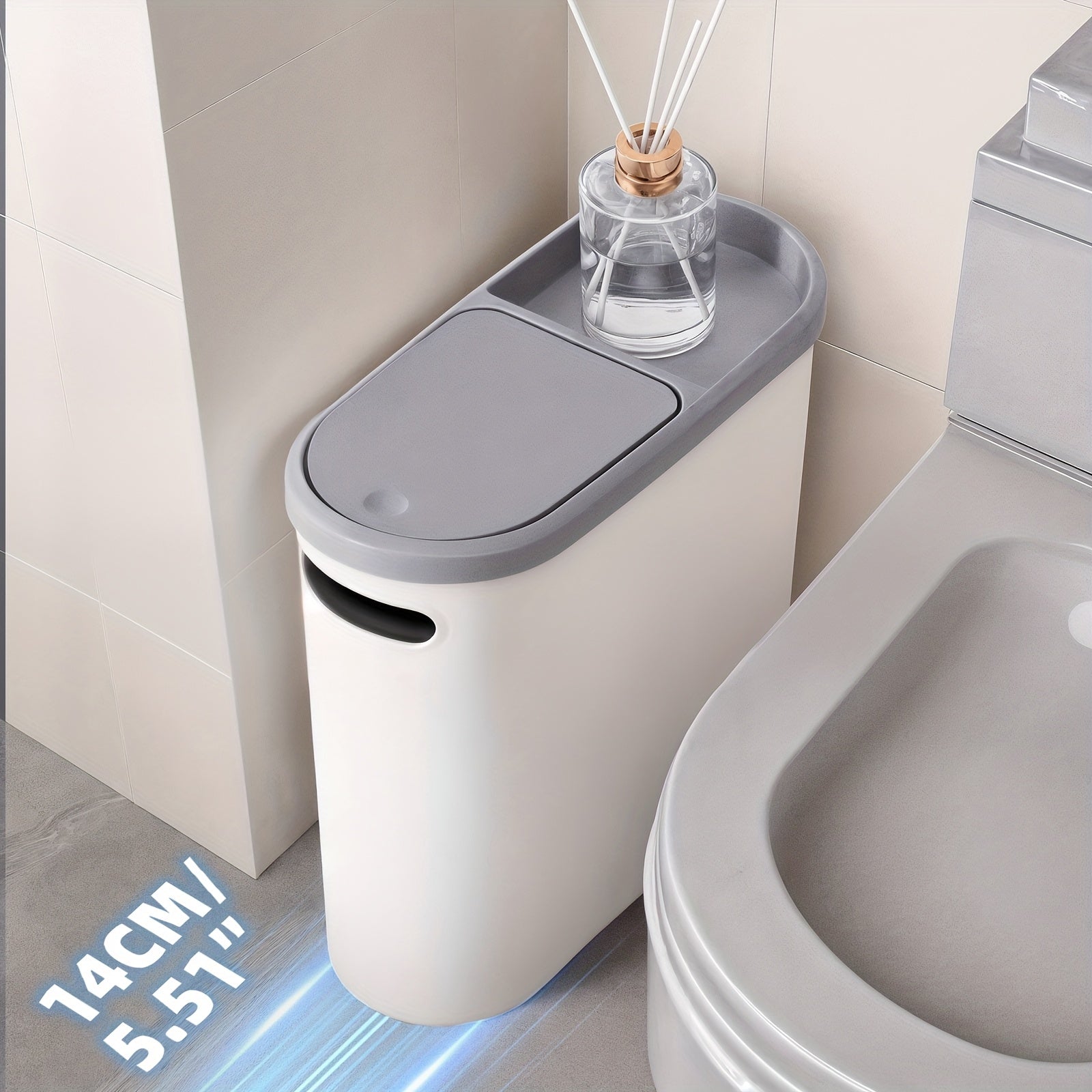 2/1pc Compact And Durable Plastic Bathroom Trash Can With Built-in Handles, Easy To Clean, Rustproof, Space-Saving Design, Ideal For Small Spaces In Bathroom, Laundry, And Home Office