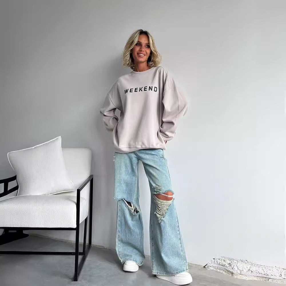 Cozy Women's Printed Long Sleeve Thick Pullover Sweatshirt