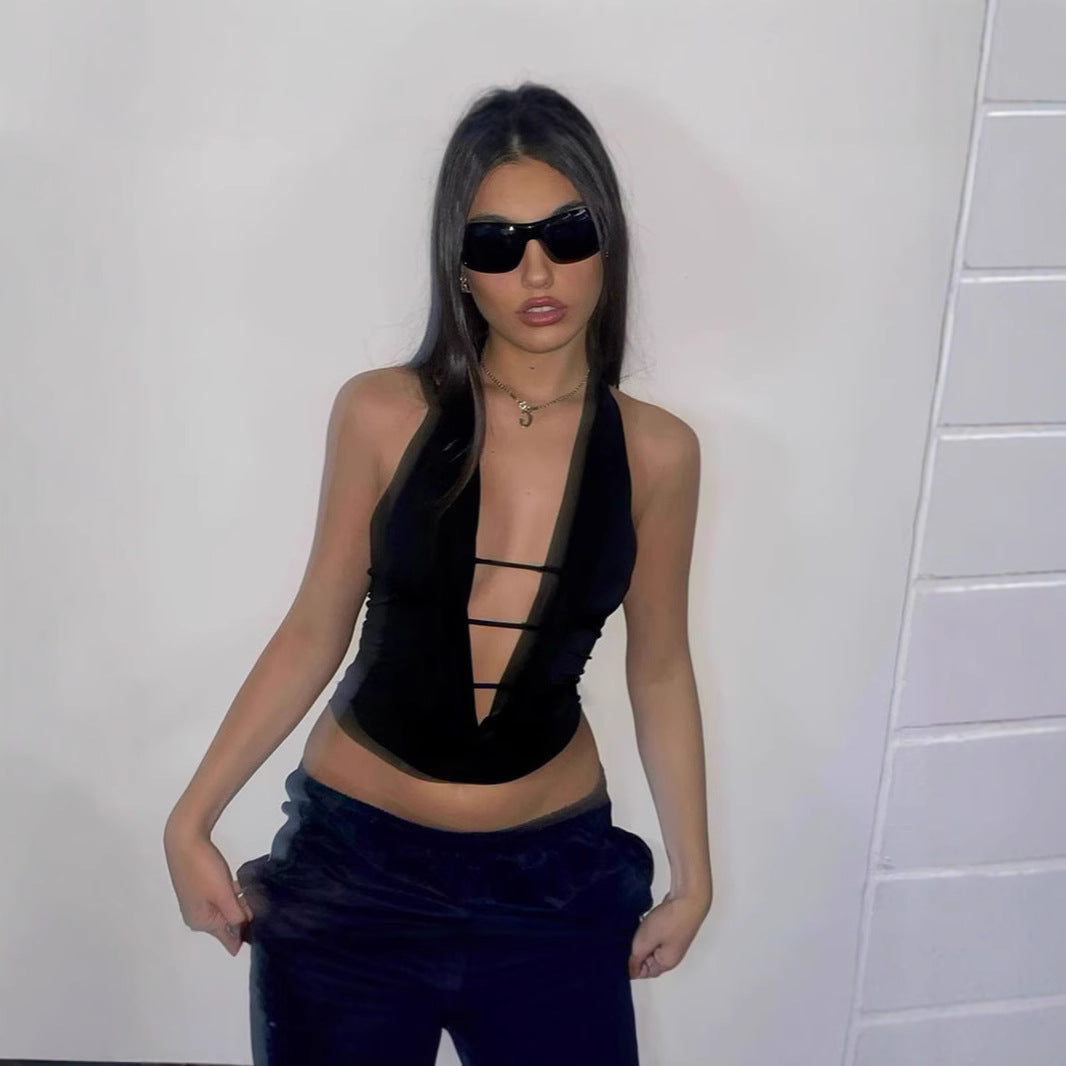Black Slim Fit Sleeveless Camisole – Backless Halter Top