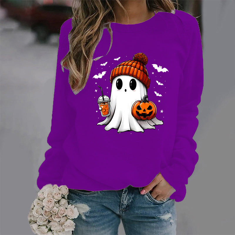Halloween Print Long Sleeve Pullover Sweater