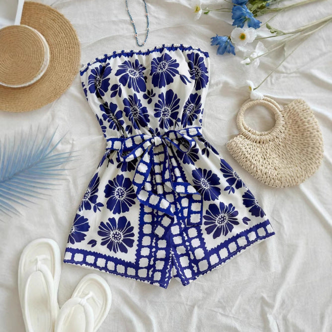 Chic Printed Backless Halter Resort Jumpsuit