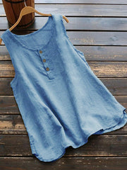 Solid Color Round Neck Loose Casual Vest Cotton Linen Shirt Women