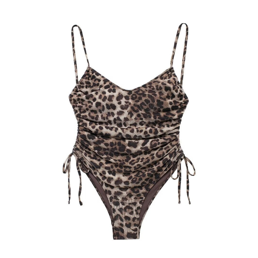Women's Leopard Print Mesh Camisole Jumpsuit With Chest Pad