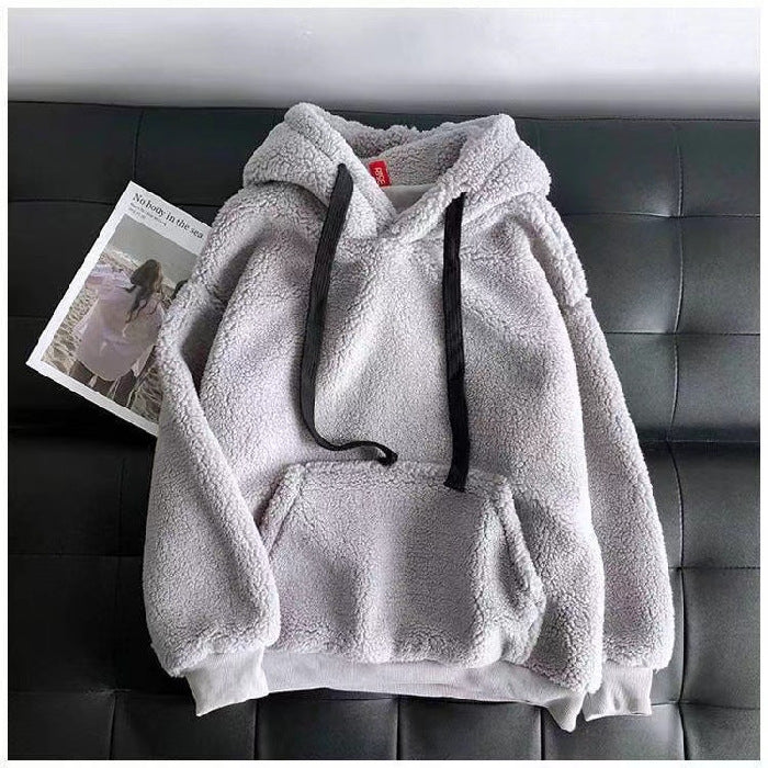 Women's Fleece-Lined Thick Lamb Wool Hooded Sweatshirt