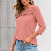 Women's Round Neck Top Lace Hollow Breathable All-match Long Sleeve