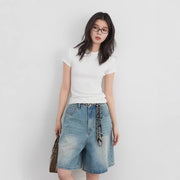 Women's Slim-Fit Short Sleeve Round Neck Top – Solid Color