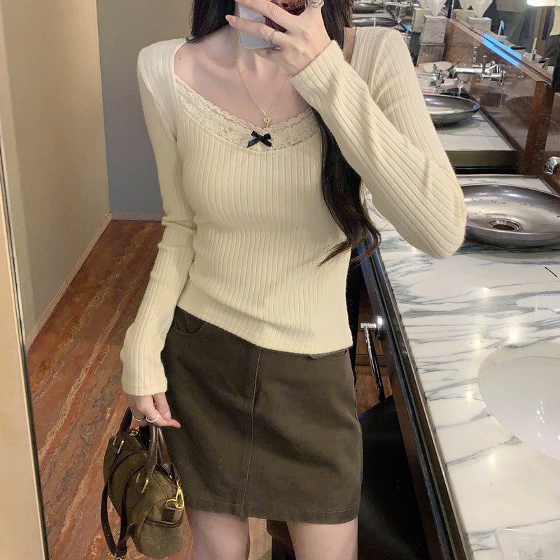 Women's Lace Long-sleeved Bottoming Shirt Slim Fit Inner Wear T-shirt