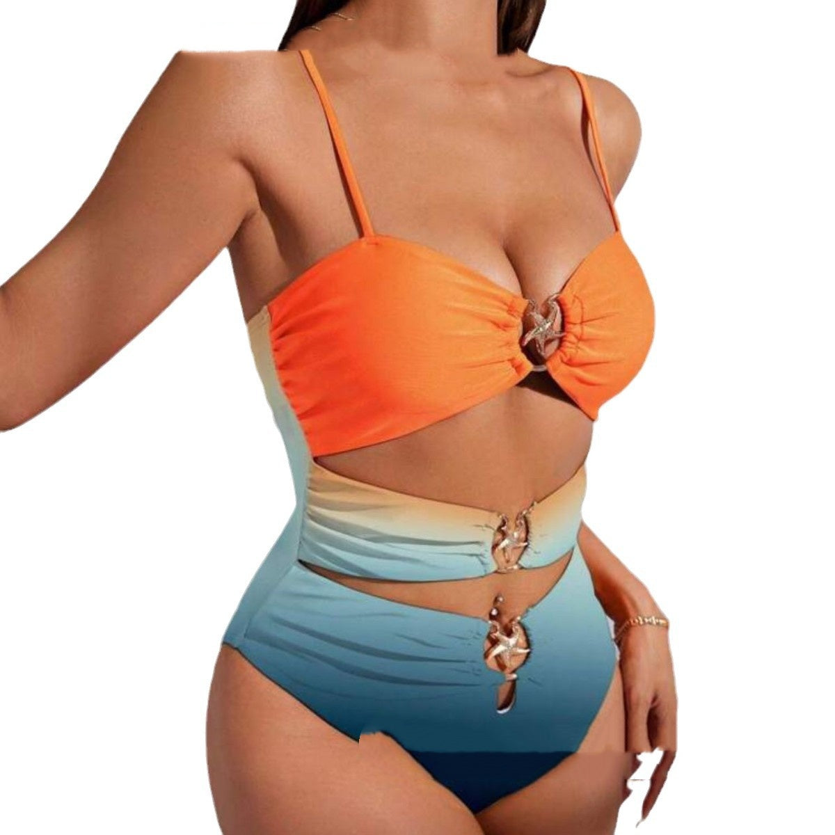 Gradient Print One-Piece Bikini with Hollow-Out Back