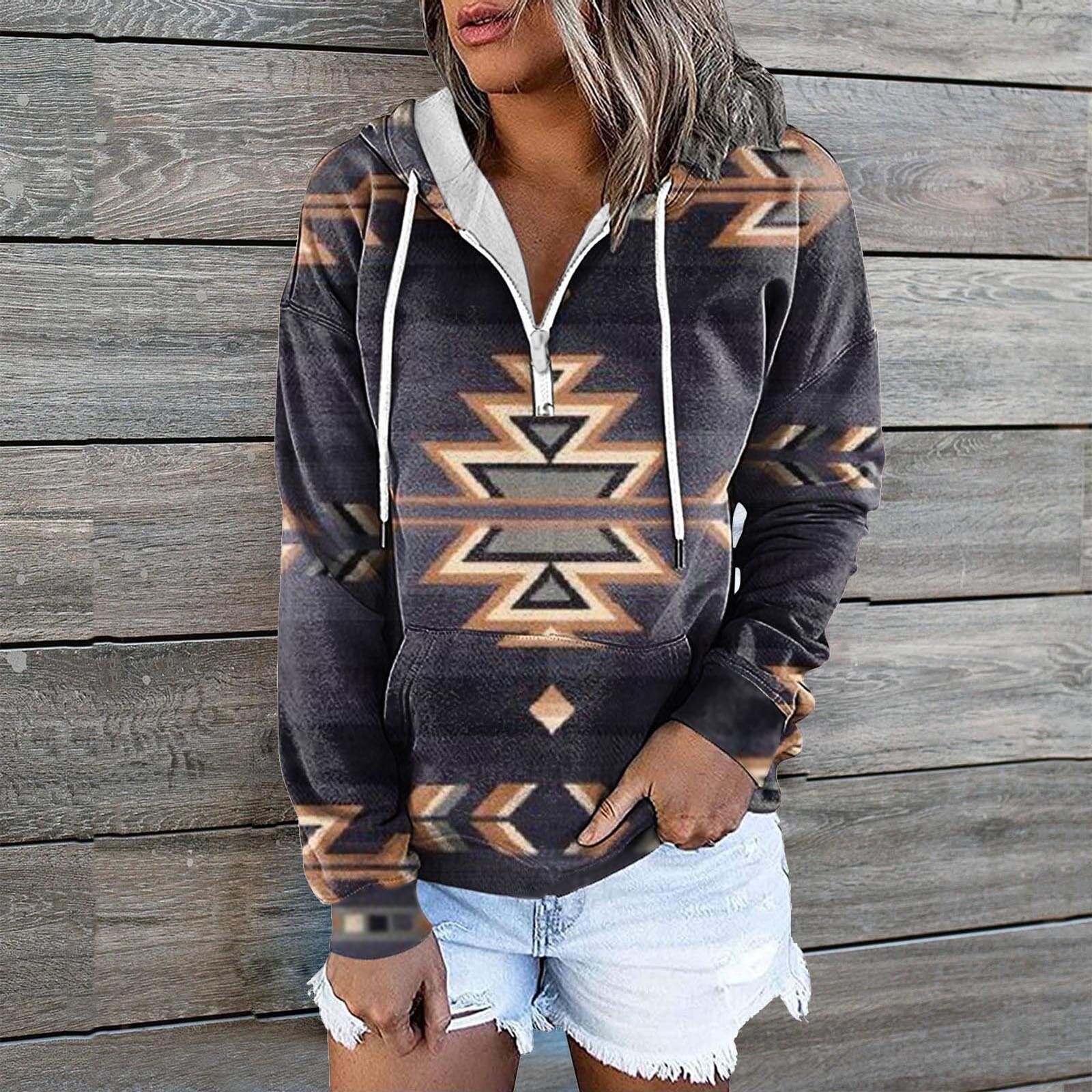 European And American Women's Zip Pocket Print Casual Hoodie