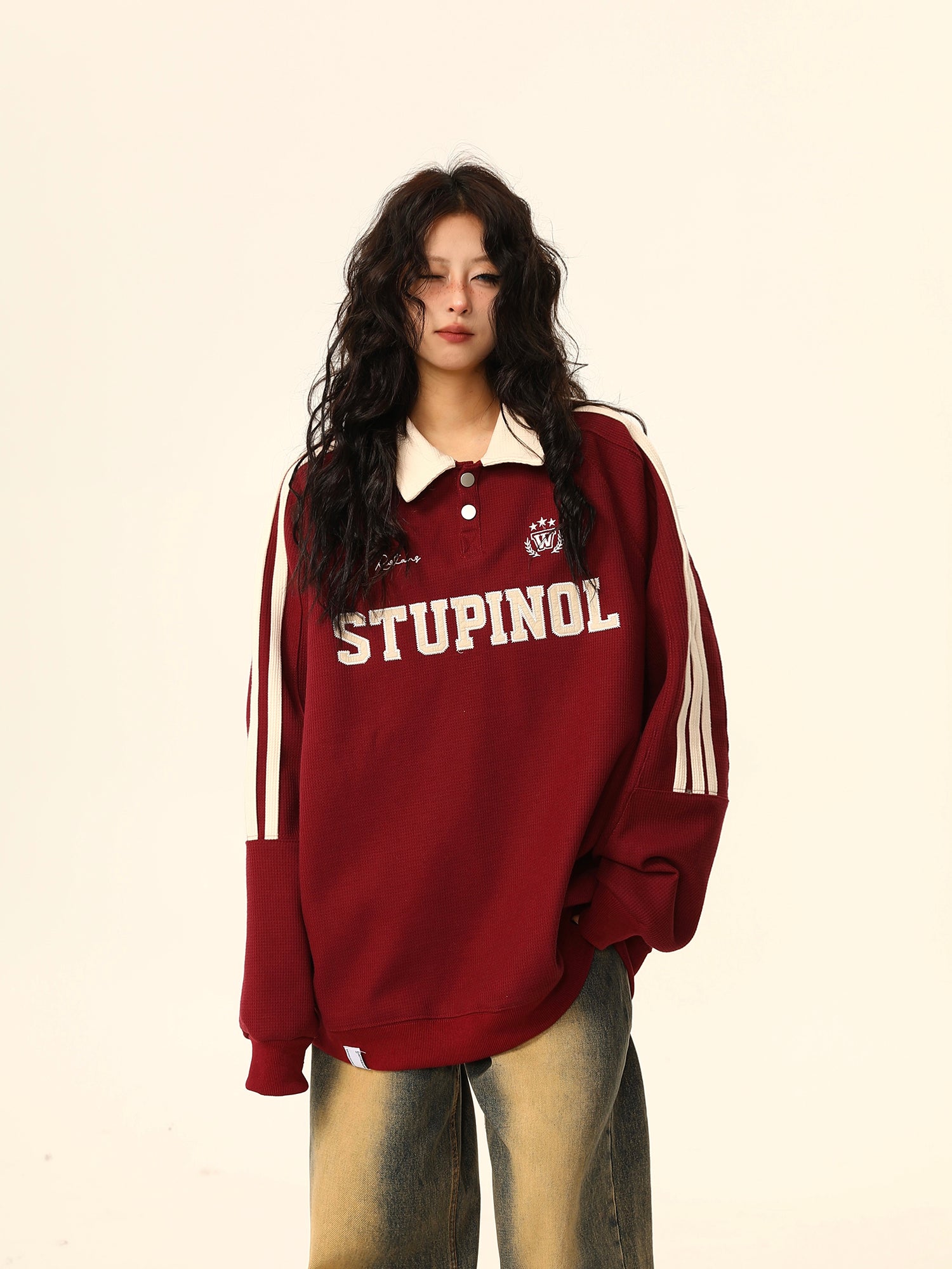 Retro Polo Collar Loose Couple's Sweater