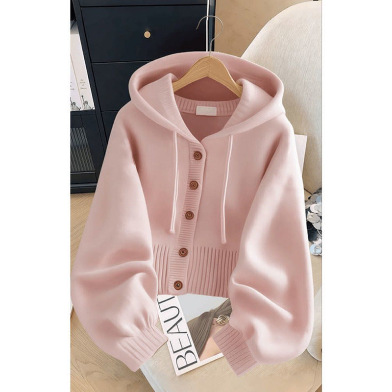Soft Glutinous Hooded Sweater Coat Ladies