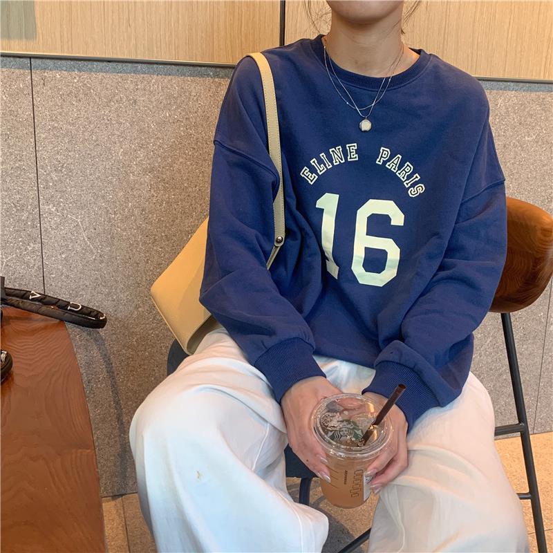 Oversized Letter Print Long Sleeve Women's Pullover Sweater