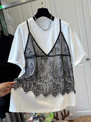 Fashion Stitching Casual Short Sleeve Fake Two Pieces