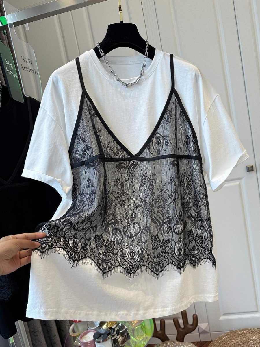 Fashion Stitching Casual Short Sleeve Fake Two Pieces