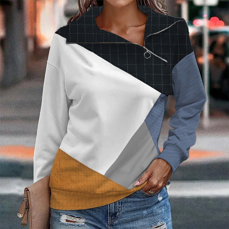 Women's Printed Plaid Zip Sweatshirt