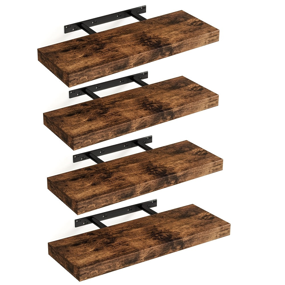 Set of 4 rustic wooden wall-mounted storage shelves black gray white brown