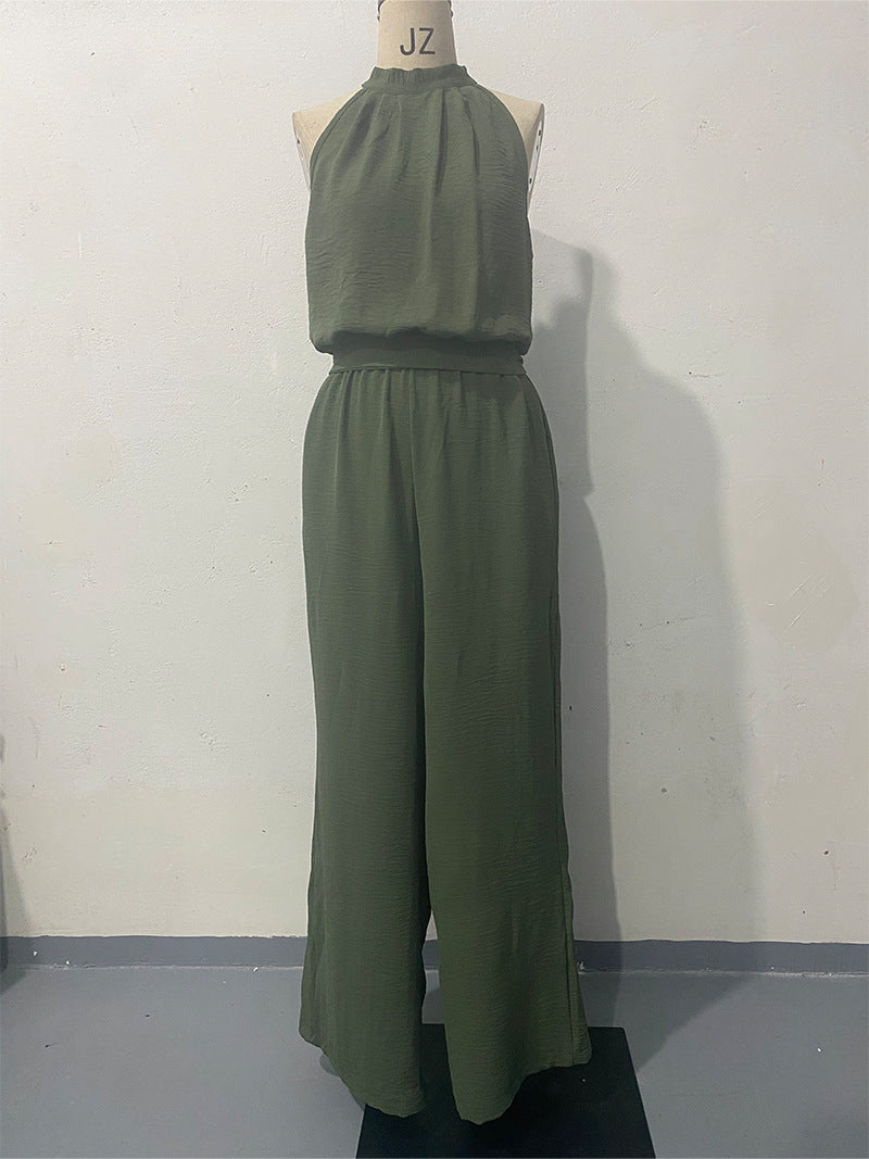 Backless Lace-Up Wide-Leg Jumpsuit