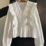 Women's Elegant French V-Neck Long-Sleeve Shirt