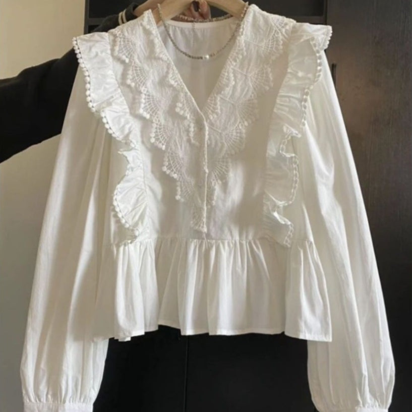 Women's Elegant French V-Neck Long-Sleeve Shirt