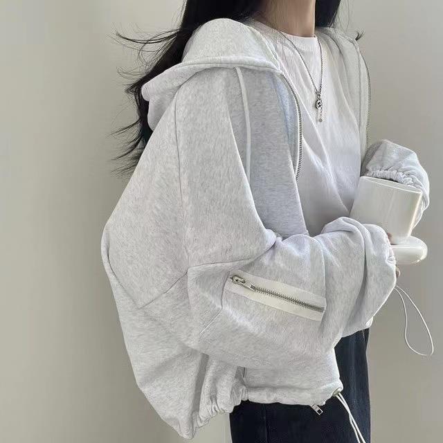 Casual Loose Fit Drawstring Pocket Hoodie Coat