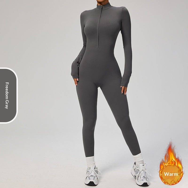 Women's Fleece-Lined Long-Sleeve Yoga Jumpsuit