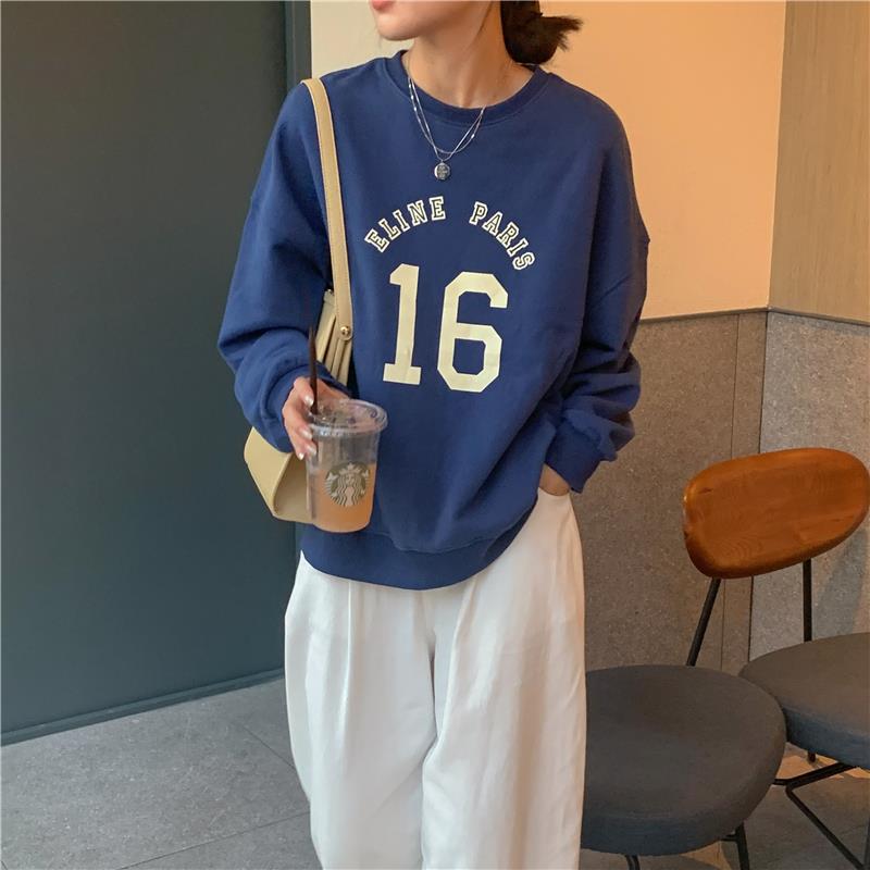 Oversized Letter Print Long Sleeve Women's Pullover Sweater