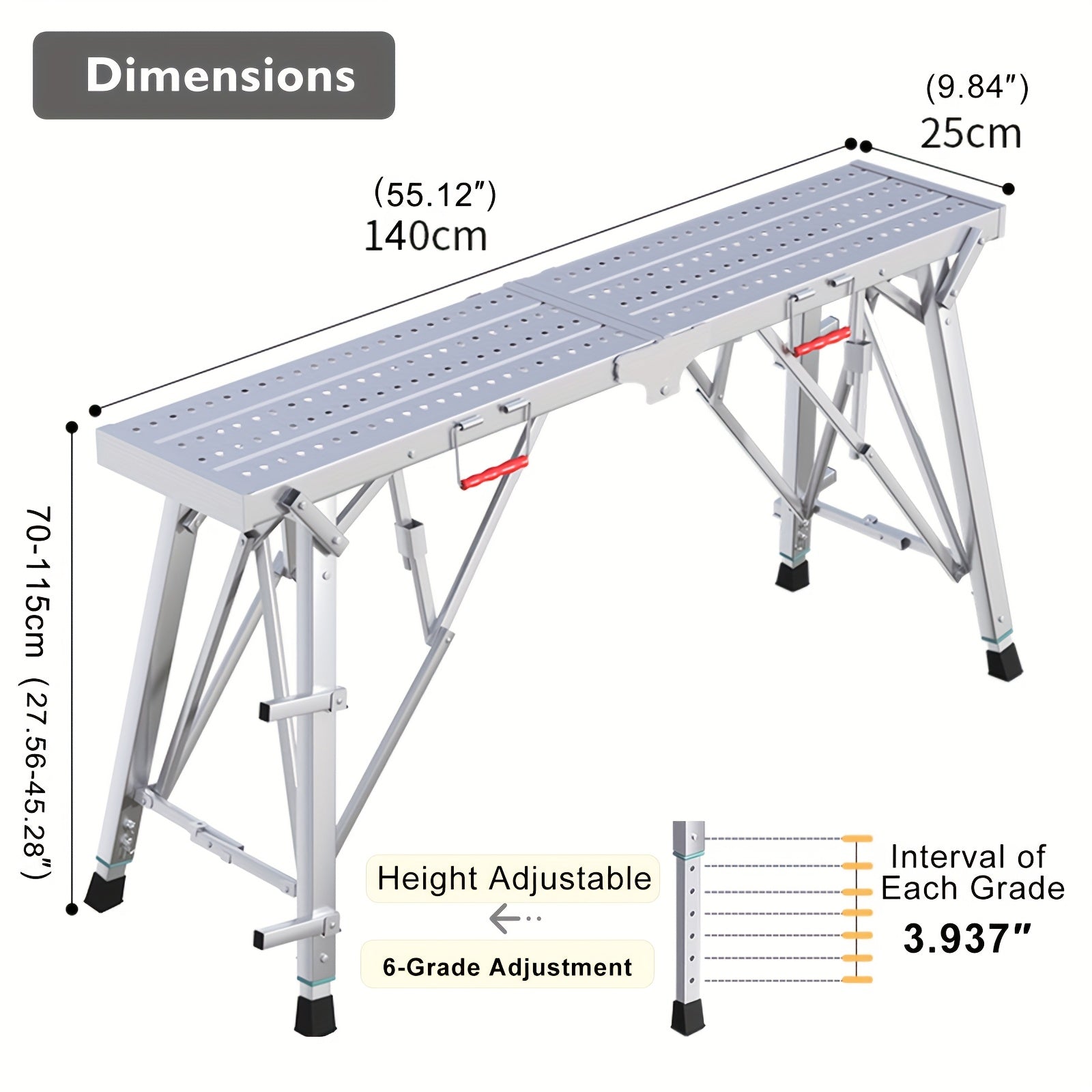 Work Platform Adjustable Folding Scaffolding Portable Step Ladder Height Drywall Bench Heavy Duty Load Capacity 800Lbs for RV Cleaning Painting Car Washing Decorating