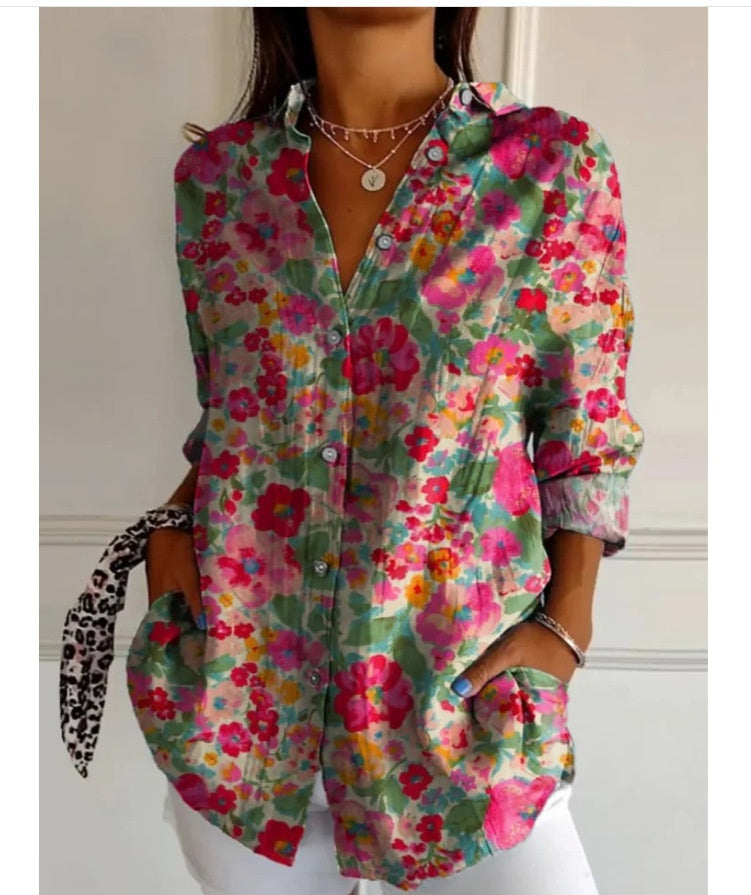 Women's Vintage Floral Print Cardigan Blouse