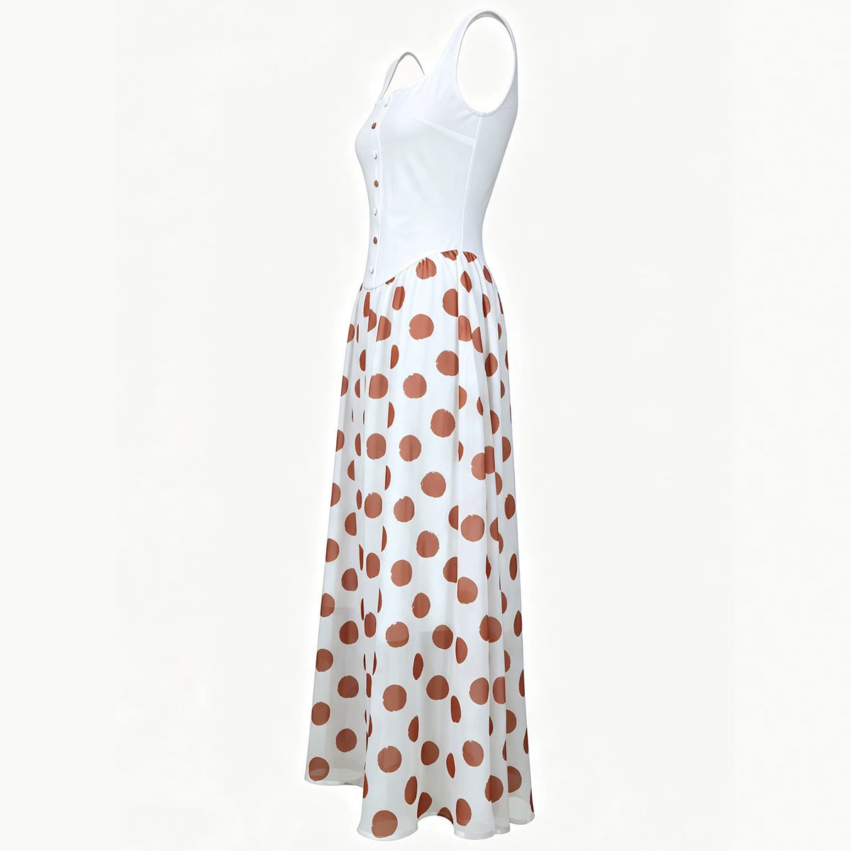 Polka Dot Chiffon Waist-Cinching Strapless Midi Dress
