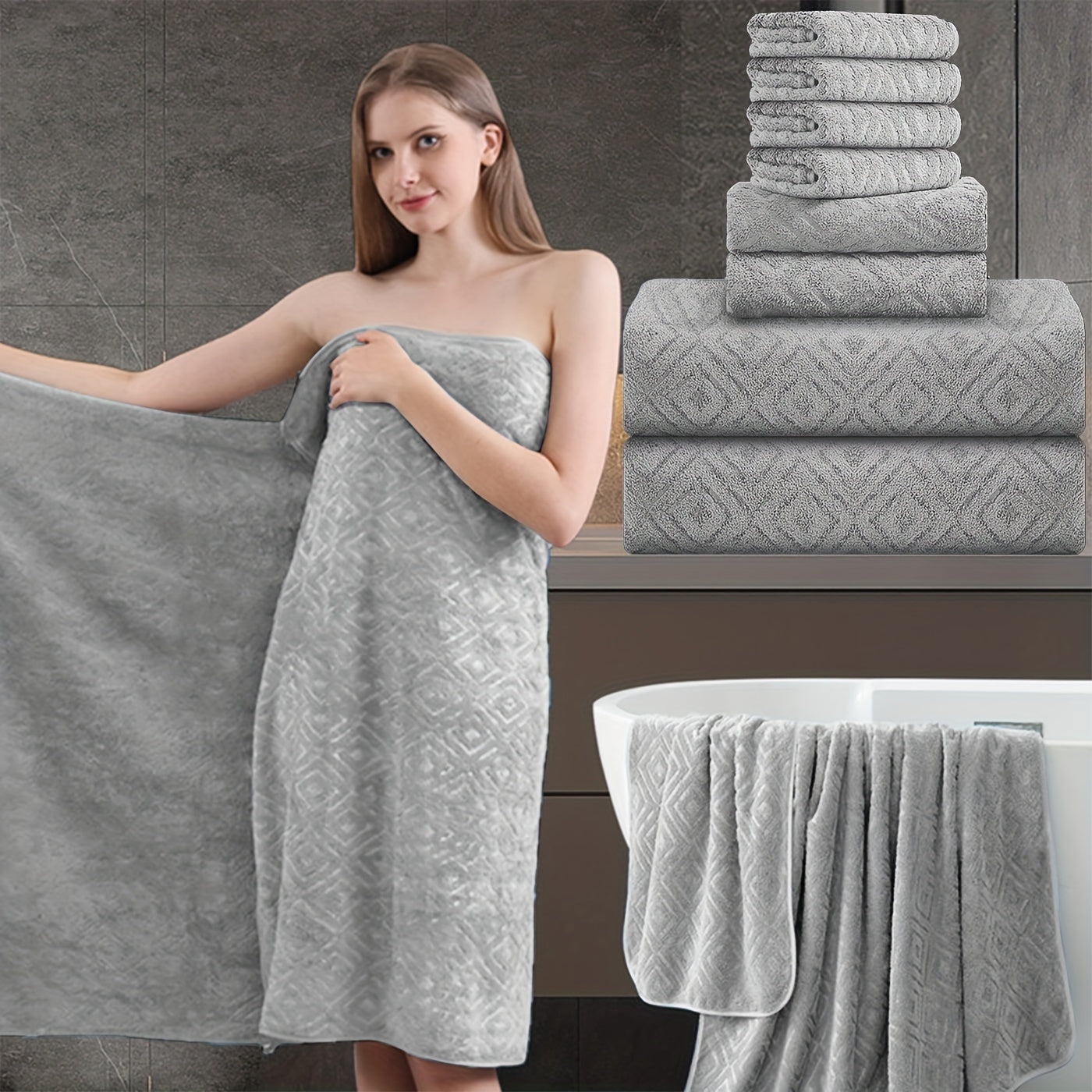 8pcs Extra Large Bath Towel, Ultra-Soft Thick Bath Towel Highly Absorbent Quick Dry Towel 700GSM Includes 2 Oversized Bath Towels & 2 Hand Towels & 4 Towels for Bathroom Hotels Gym, Wash Cloths