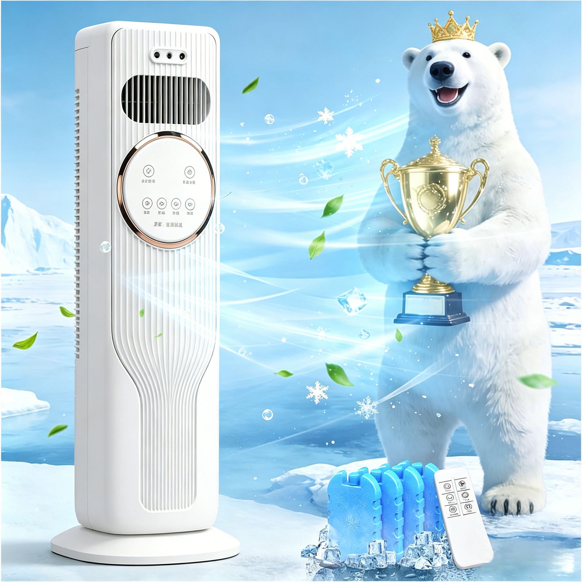 7‑in‑1 Portable Evaporative Cooler Fan with 4 Ice Packs, 120° Oscillation and Remote – Large Air‑Conditioning Solution for Summer